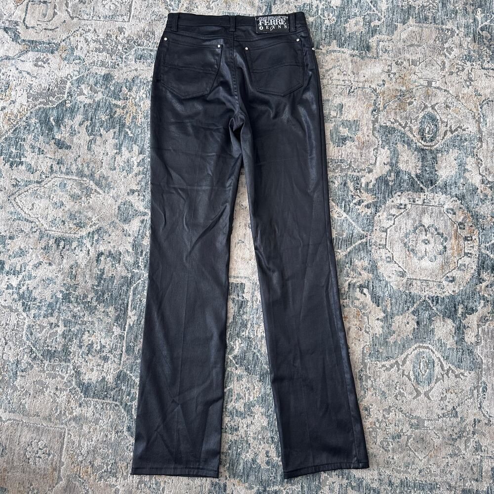 Gianfranco Ferre Pants Womens 28 Coated Wax Stretch Slim Vintage Jeans Nighclub - Picture 8 of 14